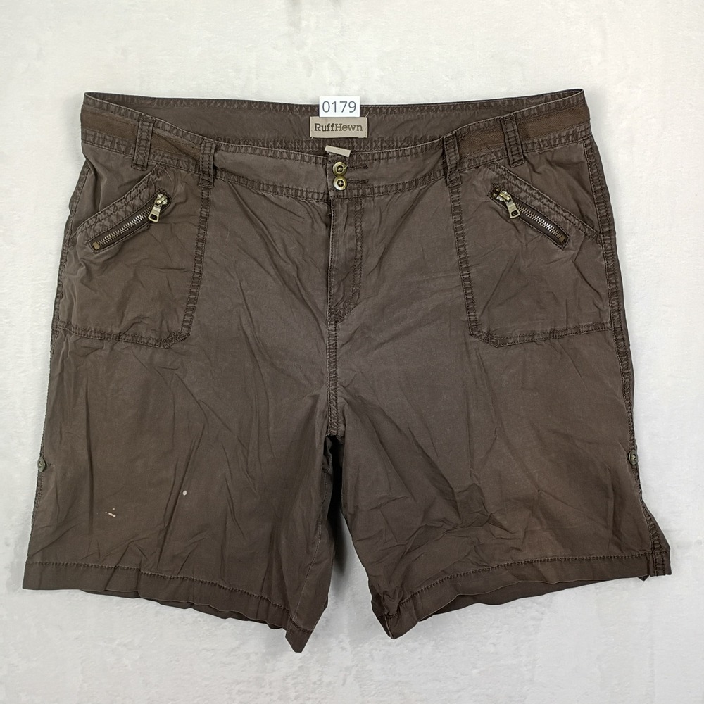 RuffHewn Mens Brown Cotton Cargo Shorts‎ Size 18 Utility Multi Pocket Hiking